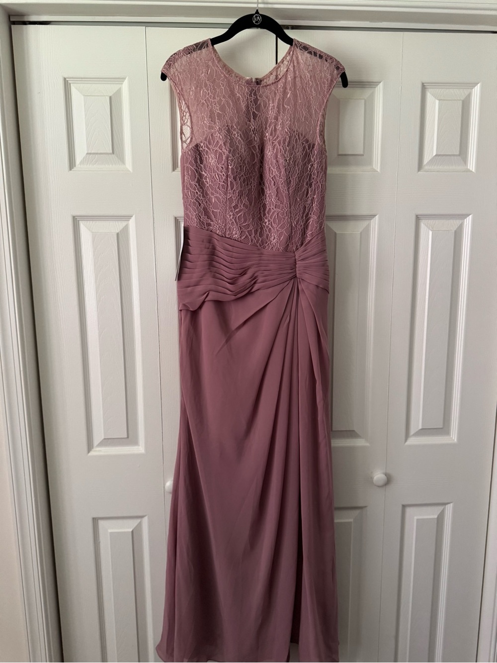 Azazie Sloane Vintage Mauve Lace & Draped Chiffon Maxi Dress